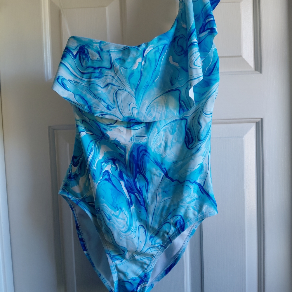 Elegant Blue Swirl One Shoulder Swimsuit